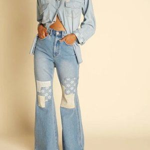 Wrangler Light Blue Patchwork Flare Jeans